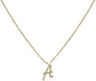 House of Brilliance 10K Gold Diamond Accent A-Z Initial Script Style Pendant Necklace in Yellow | A at Nordstrom