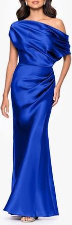 Betsy & Adam One-Shoulder Satin Sheath Gown in Royal at Nordstrom Rack, Size 2
