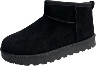 Generic Womens Faux Fur Lining Flatform Warm Comfy Mini Ankle Winter Boots (Black, One Size, UK Footwear Size System, Adult, Women, Numeric, Medium, 6.5)