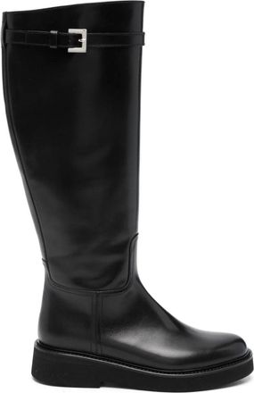 Doucal's Black Stival Polished Buckle Detail Leather Ankle Boots
