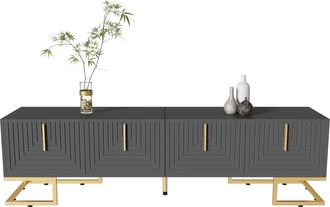 STILVORA Mueble Tv Con 4 Puertas Y Estantes Integrados, Bisagras Amortiguadas, Patas Ajustables, 170&times;40&times;45,5 Cm, De Aglomerado, Gris