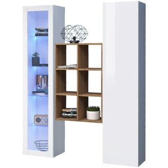 Dmora Aparador Gastone, 8 Estantes, Hecho En Italia, 30x40x180h Cm Blanco Arce