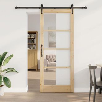 vidaXL Puerta Deslizante Manual Marr&oacute;n 86 X 211 Cm Madera Y Metal Vidaxl