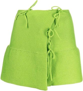 A. Roege Hove Emma tie-embellished asymmetric miniskirt - women - Cotton/Nylon - M/L - Green