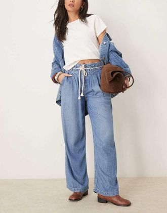 Free People dakota cinched waist pull-on jeans in light blue