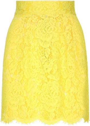 Dolce & Gabbana Pencil Skirts, female, Yellow, Size: XS Floral Lace Miniskirt