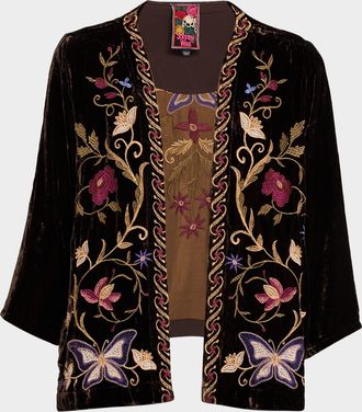 Johnny Was Carmina Floral-Embroidered Velvet Bolero