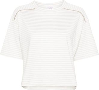Brunello Cucinelli striped cotton T-shirt - women - Silk/Cotton/Spandex/Elastane - L - Grey