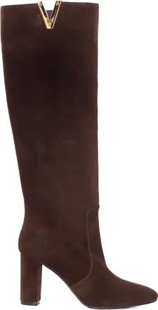 Via Roma 15 85mm V-detail block-heel boots - women - Leather/Suede - 39 - Brown