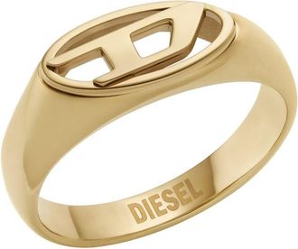 Diesel Gold-Tone Stainless Steel Signet Ring - Rings - Unisex - Gold