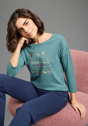 Kangaroos 3/4-Arm-Shirt KANGAROOS, Damen, Gr. 32/34, petrol, m&eacute;lange, Jersey, Obermaterial: 50% Baumwolle, 50% Modal, loose fit h&uuml;ftlang, Rundhals, angeschnitte