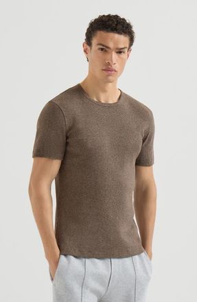 Brunello Cucinelli Denim-effect ribbed cotton jersey crew neck T-shirt in Brown at Nordstrom, Size Xxx-Large Eu
