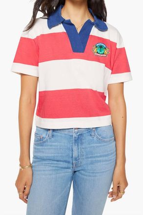 Mother Short Sleeve Match Polo Shirt In Teaberry And Fluff