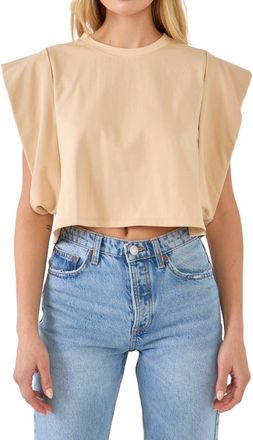 endless rose Drop Shoulder Crop Top in Beige at Nordstrom Rack, Size Small
