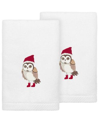Linum Home Textiles Set of 2 Christmas Baby Owl Embroidered Luxury 100% Turkish Cotton Hand Towels
