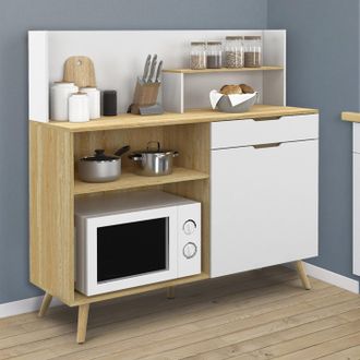 IDMarket Idmarket - Aparador De Cocina Bajo 120 Cm Encimera Olaf H.83 Cm 1 Puerta + 1 Caj&oacute;n Haya Y Blanco