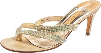 Gina Gold Crystal Embellished Leather Slide Sandals