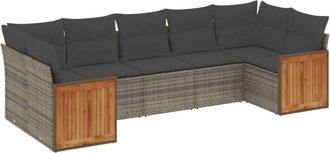 vidaXL Vidaxl - Set De Sof&aacute;s De Jard&iacute;n 7 Piezas Con Cojines Rat&aacute;n Pe Gris