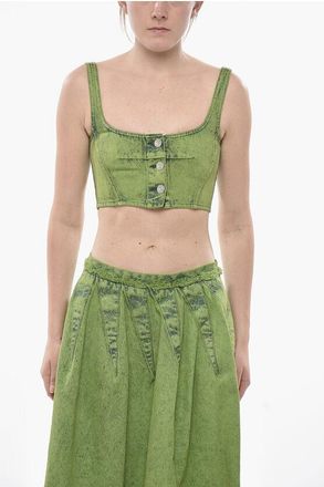 Marni Denim Bustier Crop Top With Logo Patch size 38
