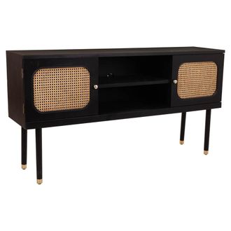 Wanderlust Deco Wanderlust Deco - Aparador De Madera Y Rejilla De Bamb&uacute; Con Dos Puertas Negro 152.5x38x81