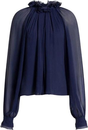 Alberta Ferretti Zijden Cr&ecirc;pon Blouse met Ruffles - Dames - Blouses - Blauw - L - Overhemden