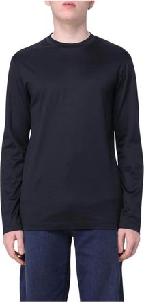 Emporio Armani Tops, Heren, Zwart, M, Long Sleeve Crew Neck TShirt