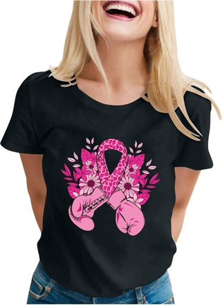 Generic Breast Cancer T Shirts for Women Crew Neck Short Sleeve Tee Tops Ribbon Graphic Print T-Shirt Daily Womens Shirts Sports Tops for Ladies Summer Tops T