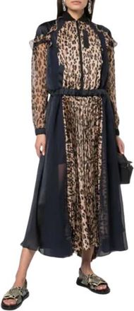 sacai Leopard Satin & Chiffon Pleated Dress Size S