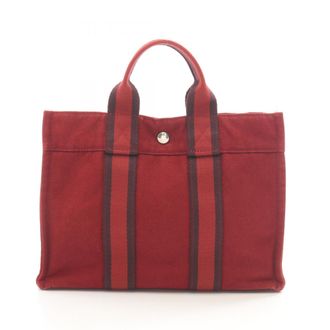 Herm&egrave;s Bordeaux Red Color Canvas Tote Bag (Pre-Owned)