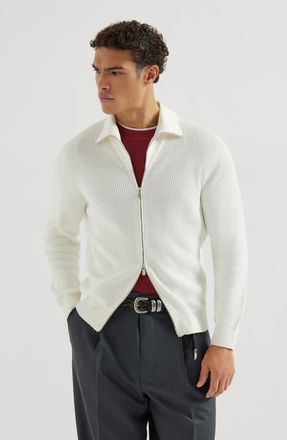 Brunello Cucinelli Half English Rib knit cardigan in Panama at Nordstrom, Size 46 It