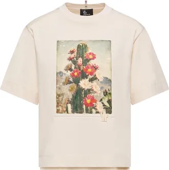 Moncler Moncler Landscape Print Cotton T-shirt, Women, White, Size: L
