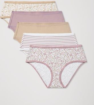 Pact Everyday Mid Rise Hipster 5-Pack Made With Organic Cotton in Dunebreak at Nordstrom, Size Xx-Large