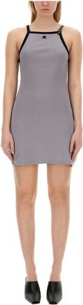 Courr&egrave;ges Buckle Contrast Dress - Dames - Korte kleedjes - Grijs - M - Katoen - Kleedjes
