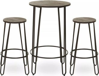Premier Housewares Interiors by Premier Set of 3 Black Frame Bar Table Stool Set, Hairpin Stool for Kitchen Counter, Elm Wood Metal Frame Stool