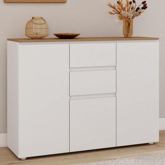 IDMarket Credenza toby 100 cm con 3 ante, 2 cassetti bianchi e piano in legno