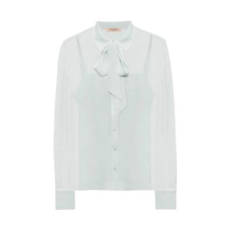 Twinset Overhemden, Dames, Blauw, S, Polyester, Blouse met afneembare sjaal