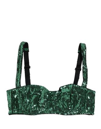 Dolce & Gabbana Green Sequined Nyon Balconnet Bra Womens Underwear
