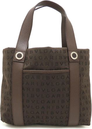 Bulgari Brown Canvas Leather Handbag Tote Bag (Pre-Owned)