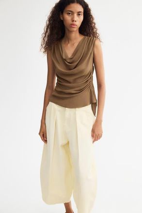 H&M Draped One-shoulder Top in Dark Beige at Nordstrom, Size X-Small
