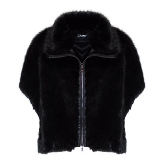 Lou Andr&eacute;a Giacca Mantella in Eco-Pelliccia - - Jackets - Donna - Nero - S
