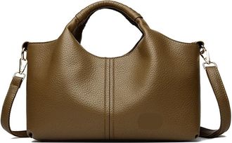 Generic Soft Leather Womens Handbag Tote Bag Fashion Women Shoulder Trendy Female Commute Crossbody Bags Wallet(Khaki)