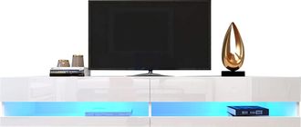 STILVORA Mueble Tv Suspendido Con 2 Puertas Y Led, Frentes Brillo, Estilo Moderno, Sal&oacute;n, 140&times;40&times;30,5 Cm, En Mdf, Blanco