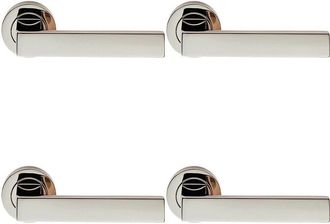 Loops 4x PAIR Straight Square Handle on Round Rose Concealed Fix Polished Nickel