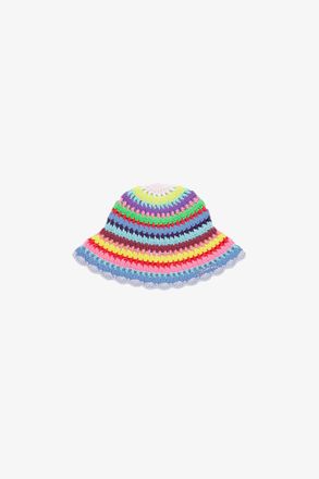 Ganni Mixed Bucket Hat in Striped Crochet - Size XS/S Organic Cotton