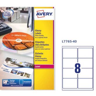 Avery Caja De 40 Hojas (8 Etiqxhoja) Etiquetas Blancas Brillantes 99,1x67,7mm Avery L7765-40
