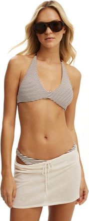 Cotton On Womens Scoop Neck Halter Bikini Top in Terry Stripe Brown at Nordstrom, Size X-Small