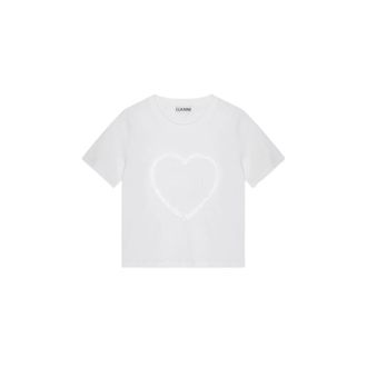 Ganni Tops, Dames, Wit, L, Katoen, Heart T-shirt