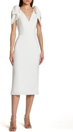 Mac Duggal Bow Strap Crepe Fitted Midi Dress in Ivory at Nordstrom, Size 10