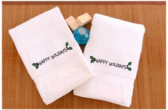 Linum Home Textiles Linum Home Textiles Set Of 2 Happy Holiday With Ornament Embroidered Hand Towels