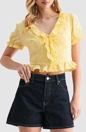 Lush Ruffle Trim Tie Front Top in Butter at Nordstrom Rack, Size X-Small